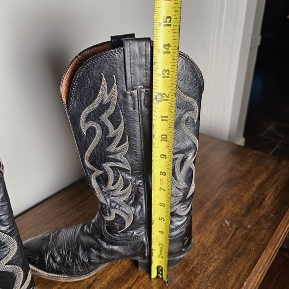 Nocona Men\'s Black Leather Cowboy Boots Size 10D, USA, Western, Red Stitching
